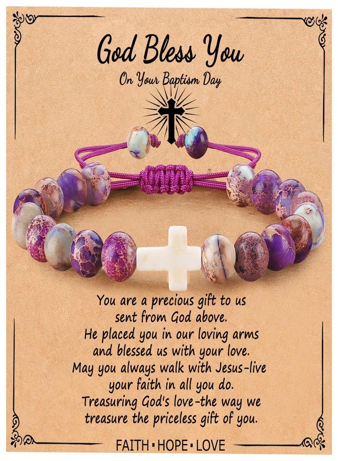 BABORI Baptism Gifts Cross Bracelets Christian Faith Religous Inspirational Prayer Jesus Catholic Colorful Imperial Stone Jewelry - Image 1